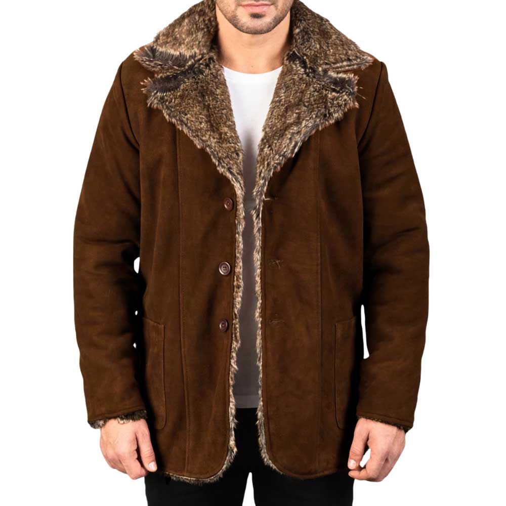 Leather Coat with Fur - Brown