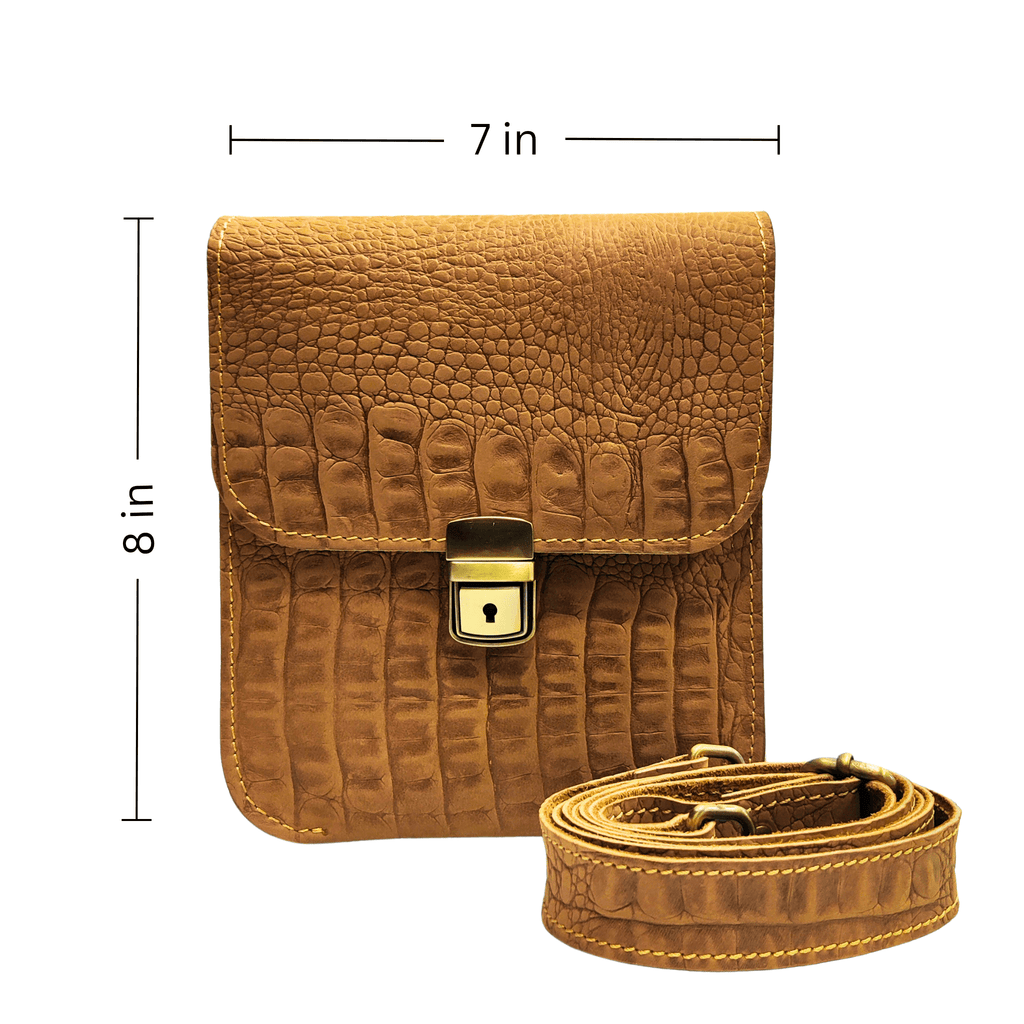 Leather Cross Body Bag - camel
