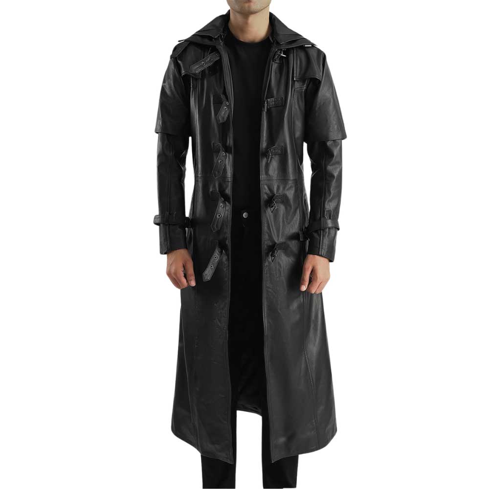 Hooded Leather Trench Coat