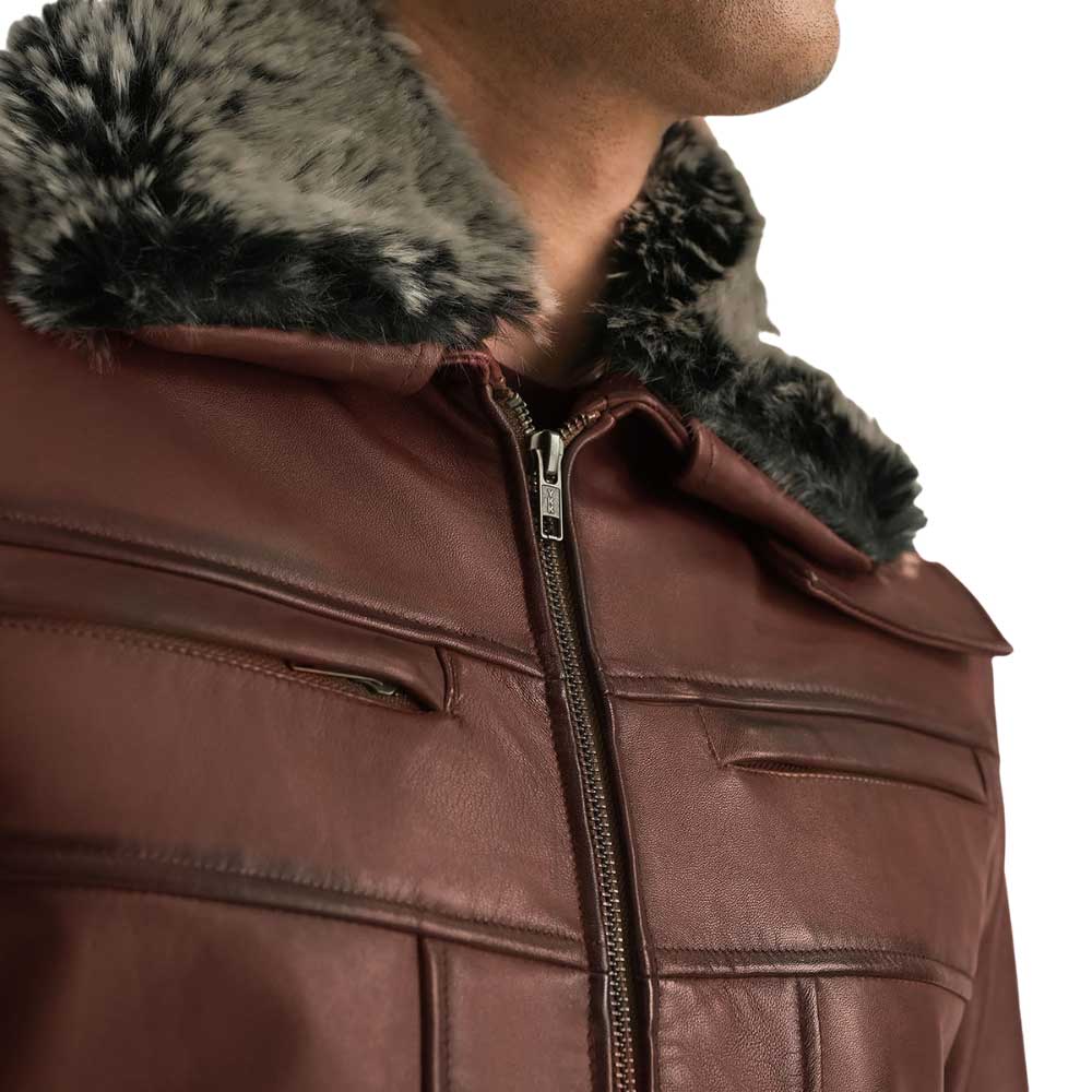 Brown Leather Jacket with Fur