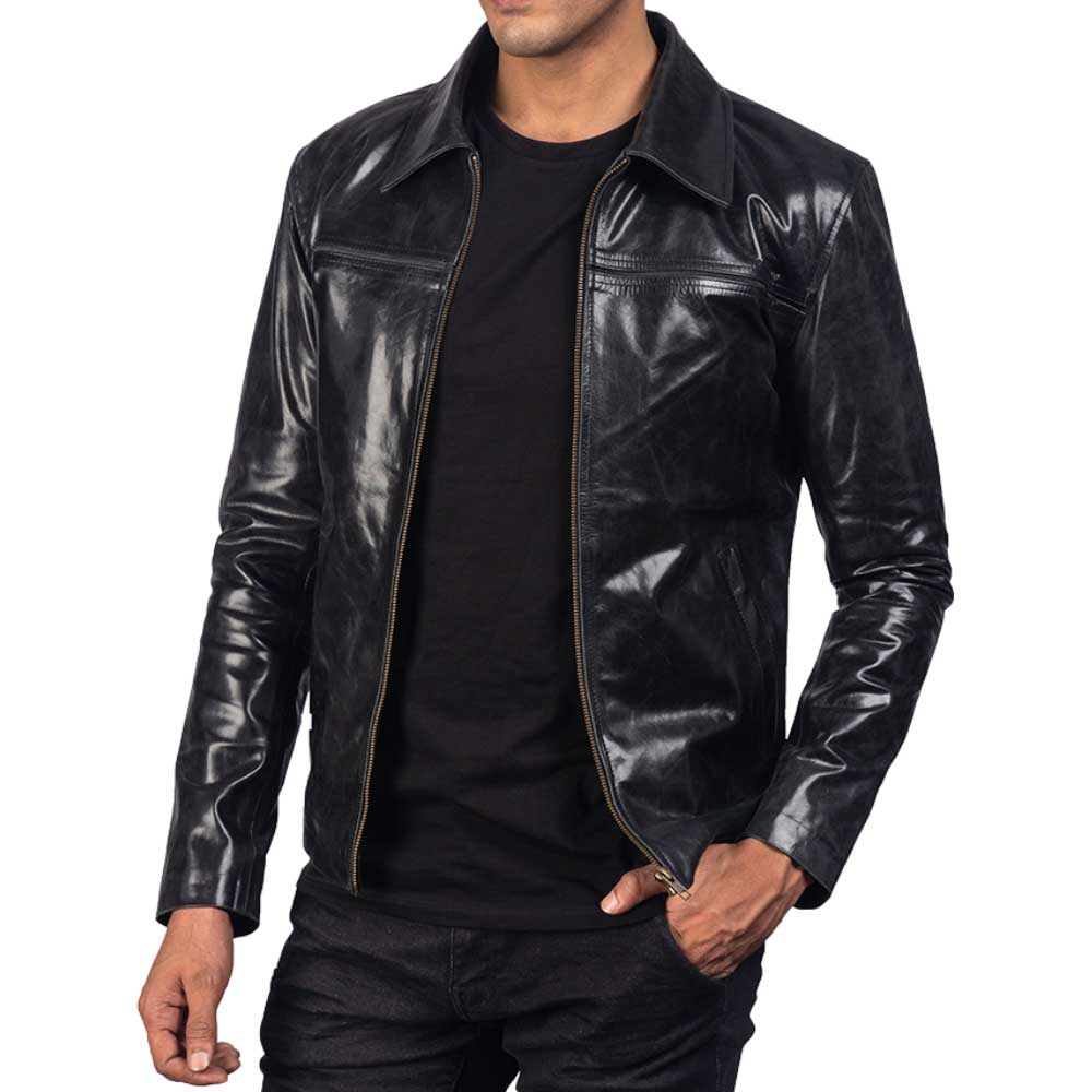 Leather Jacket with Collar