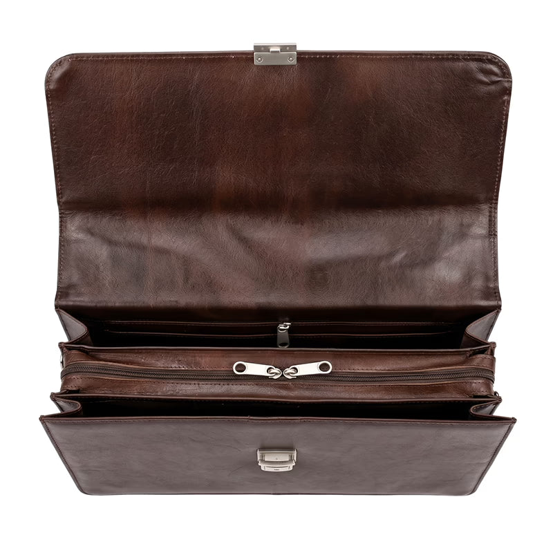 Crazy Horse Leather Laptop Bag - chocolate