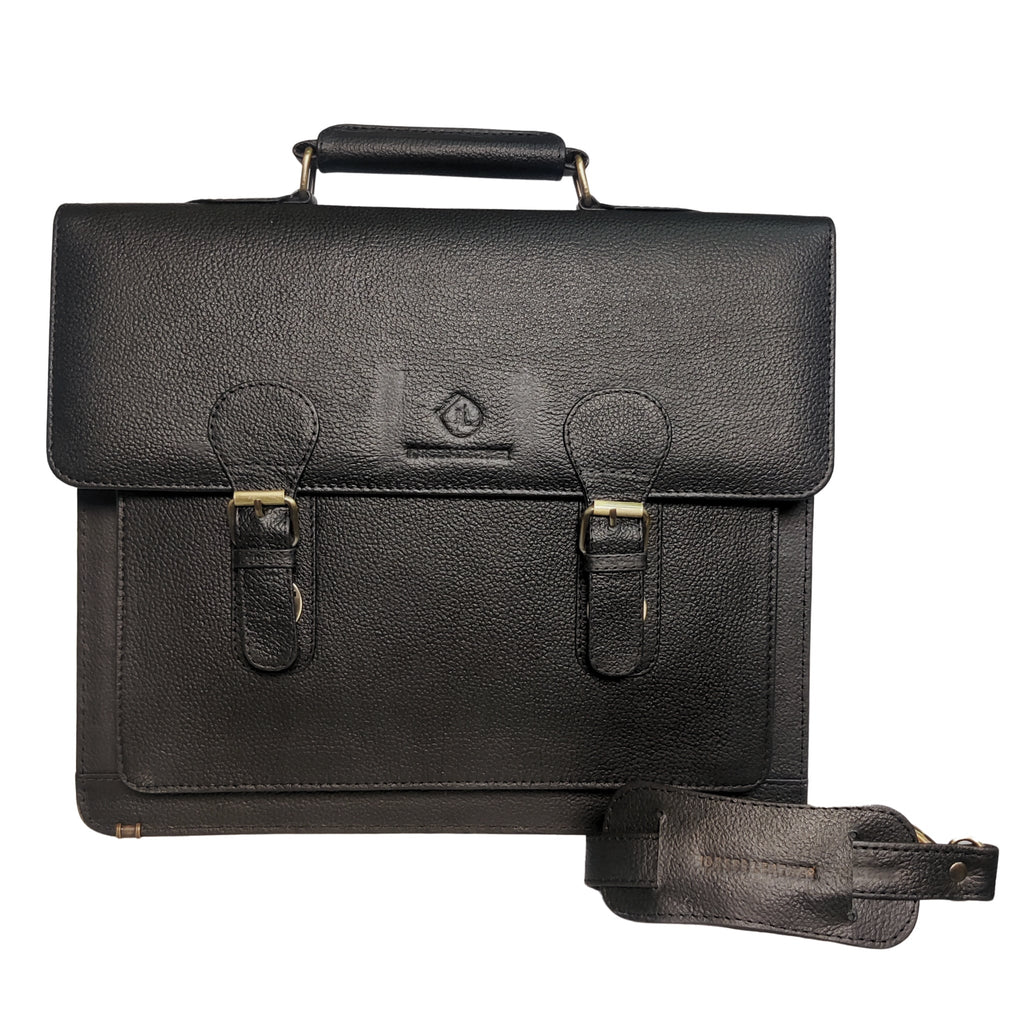Leather Laptop Briefcase - Black