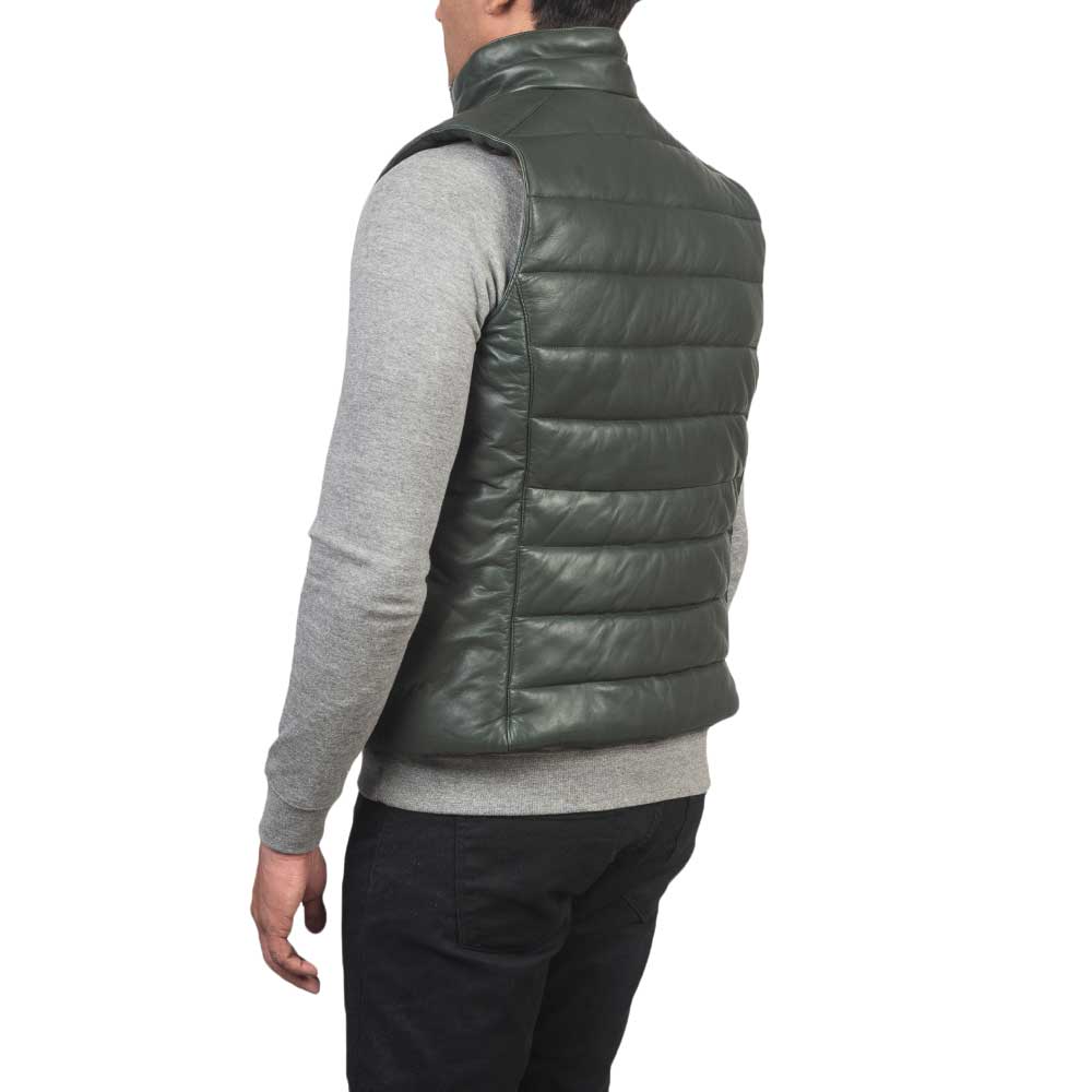 Leather Puffer Vest - green
