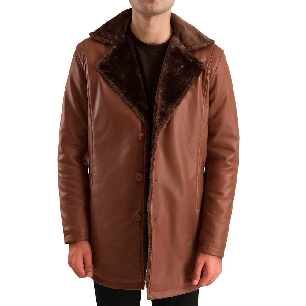 Leather Shearling Coat - tan