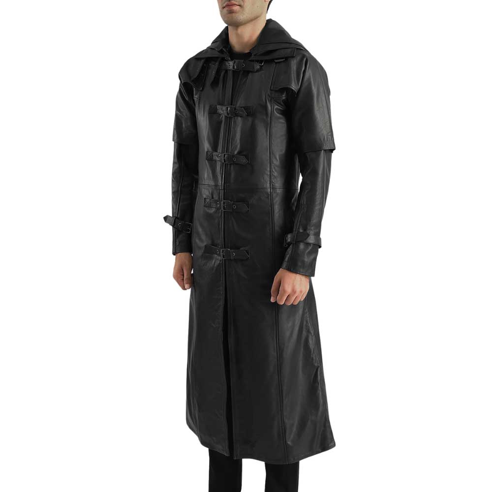 Hooded Leather Trench Coat