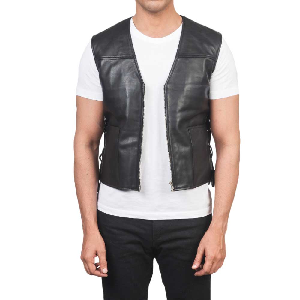Mens Leather Vest - Black