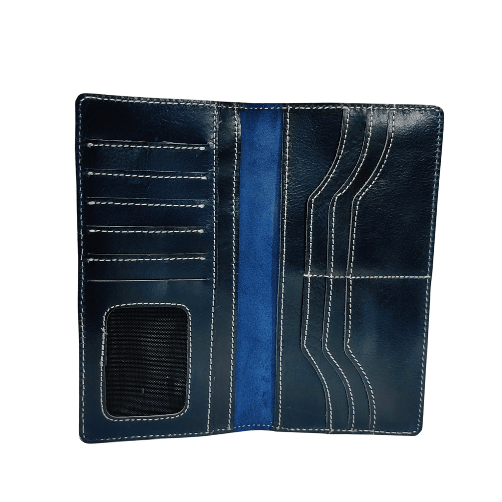 Long Leather Wallet - dark-blue