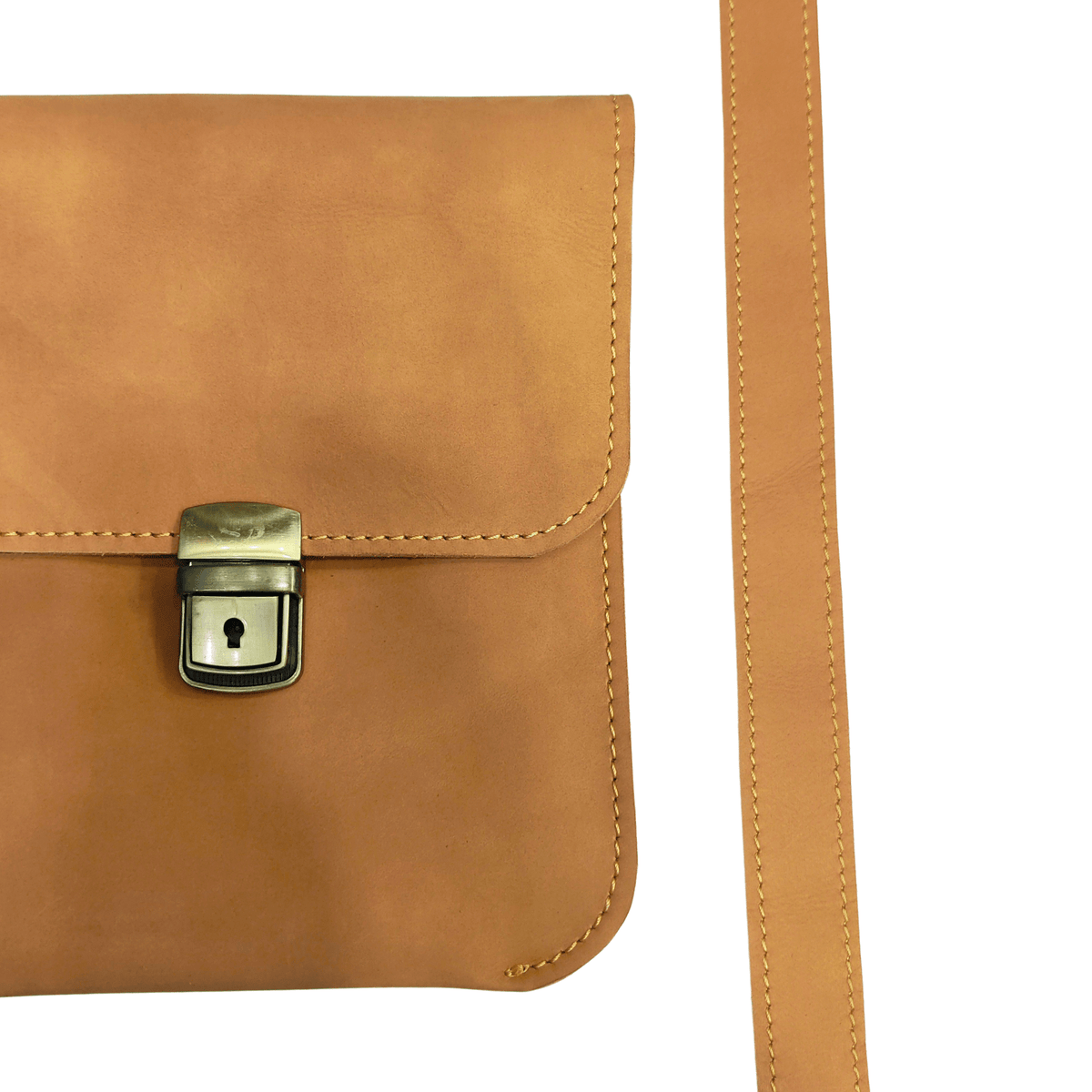 Leather Cross Body Bag - Caml