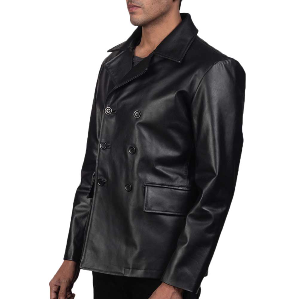 Leather Naval Peacoat - Black