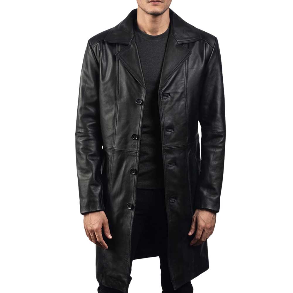 Long Leather Coat - Black