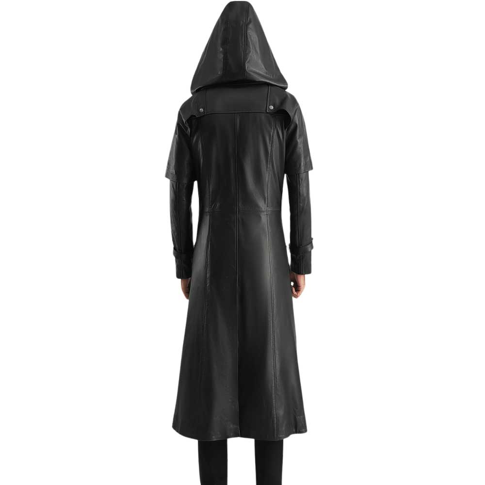 Hooded Leather Trench Coat