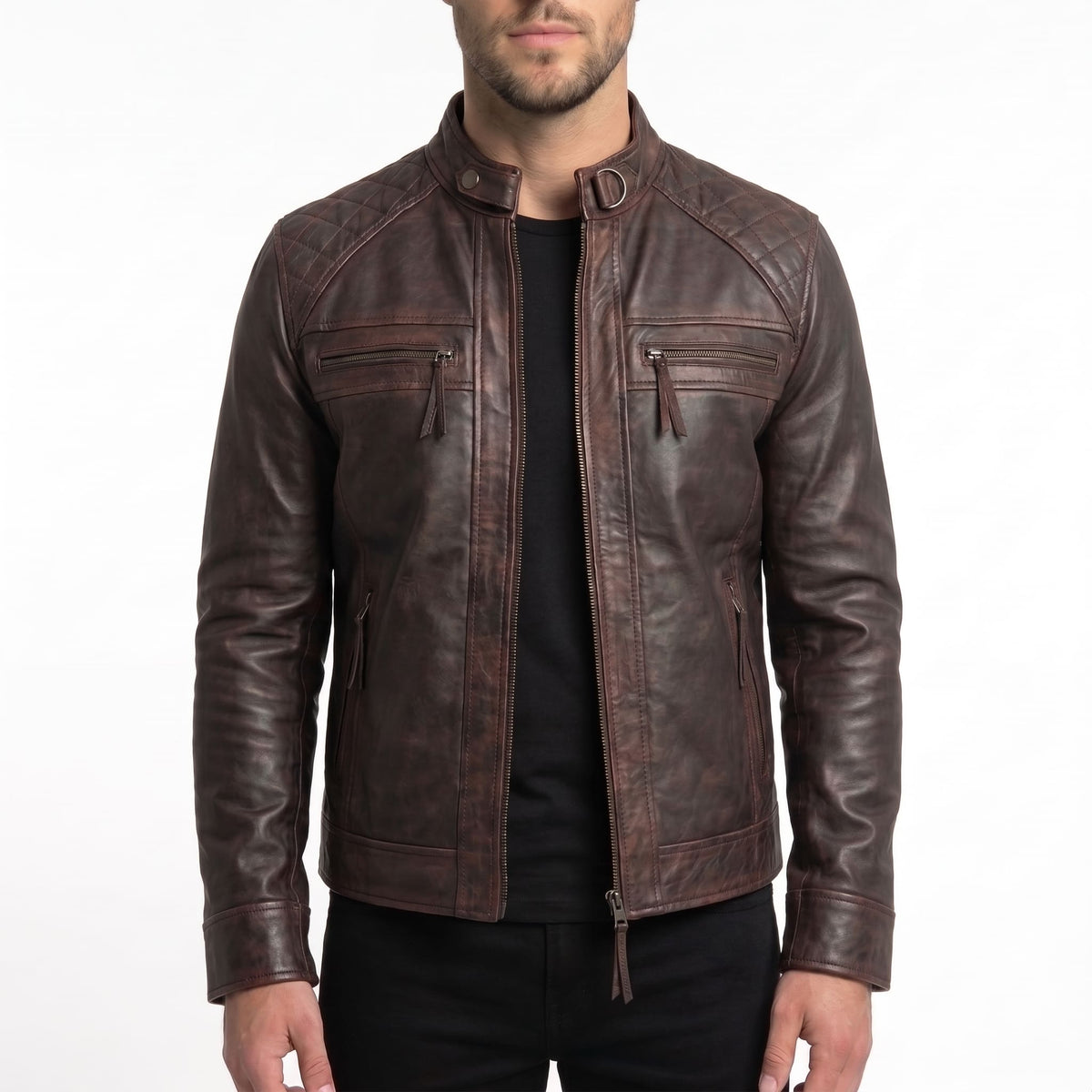Brown Cafe Racer Leather Jacket