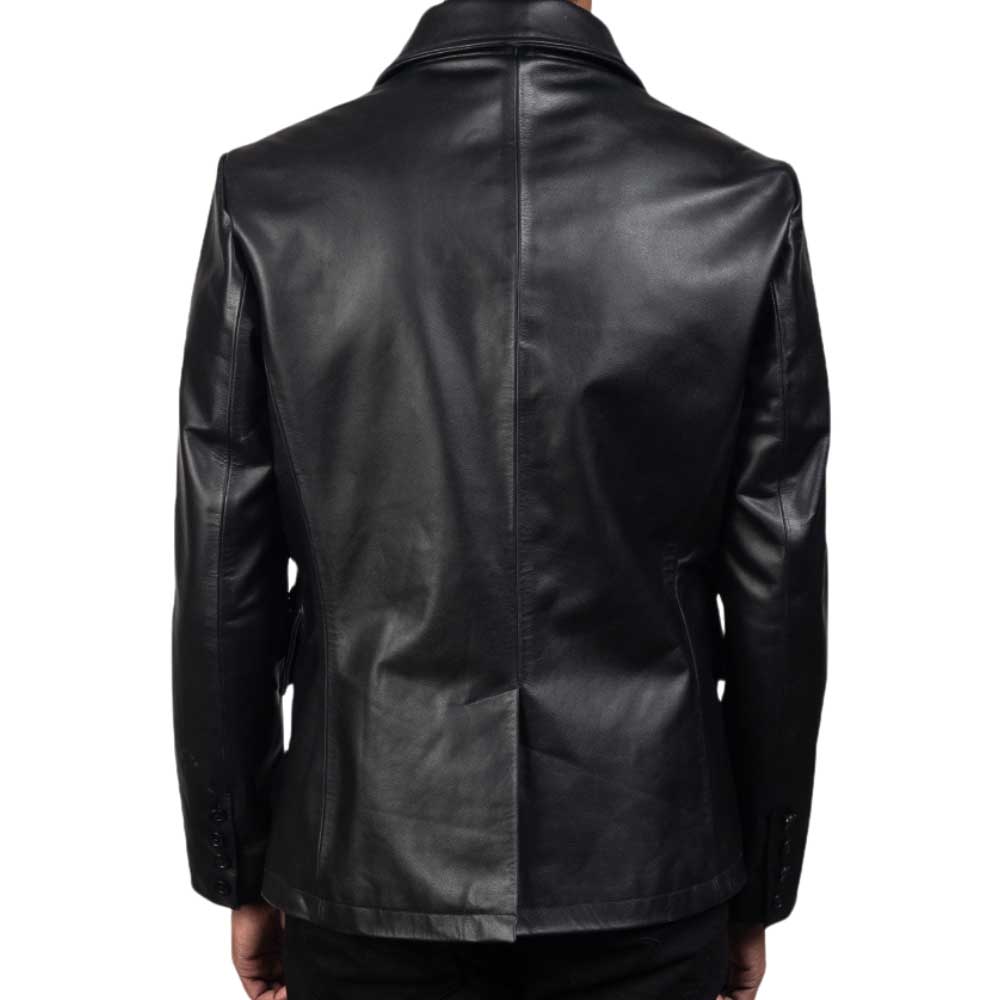 Leather Naval Peacoat - Black
