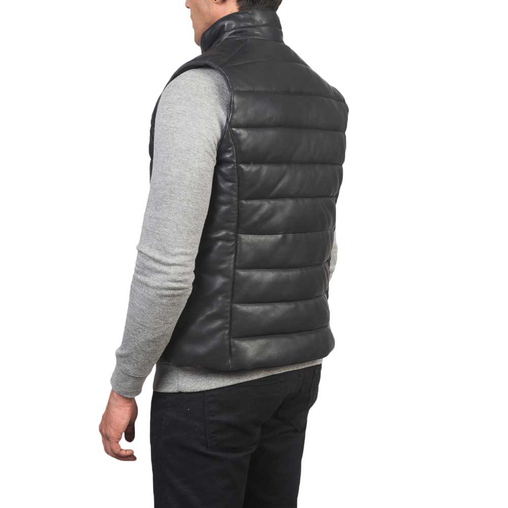 Leather Puffer Vest - Black
