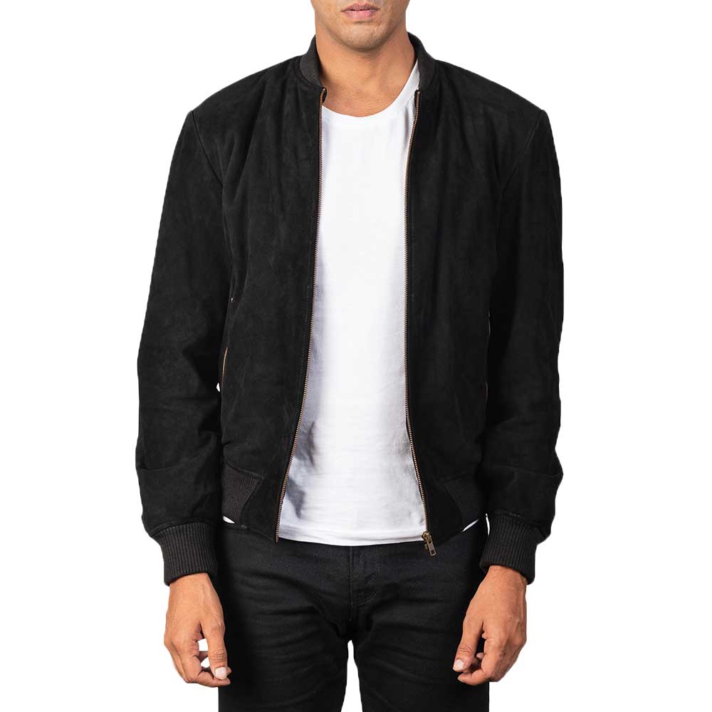 Suede Bomber Jacket - Black Suede