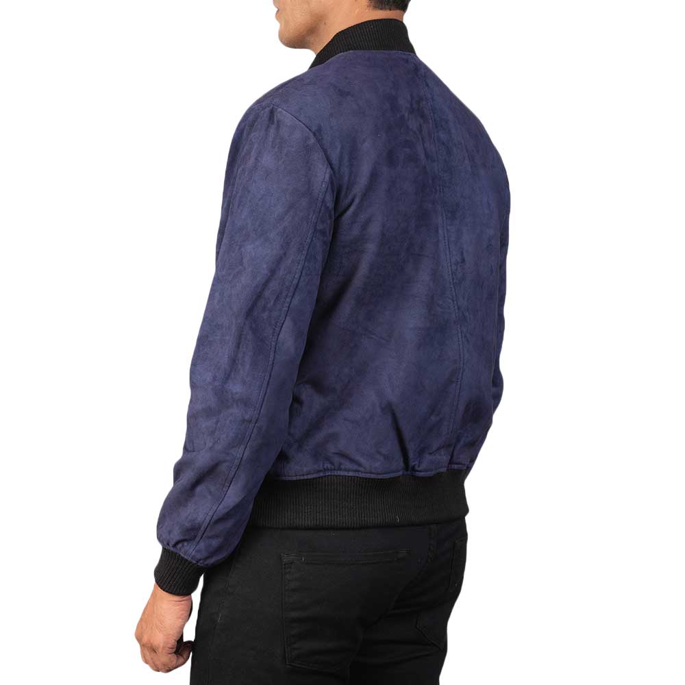 Suede Bomber Jacket - Navy Blue Suede