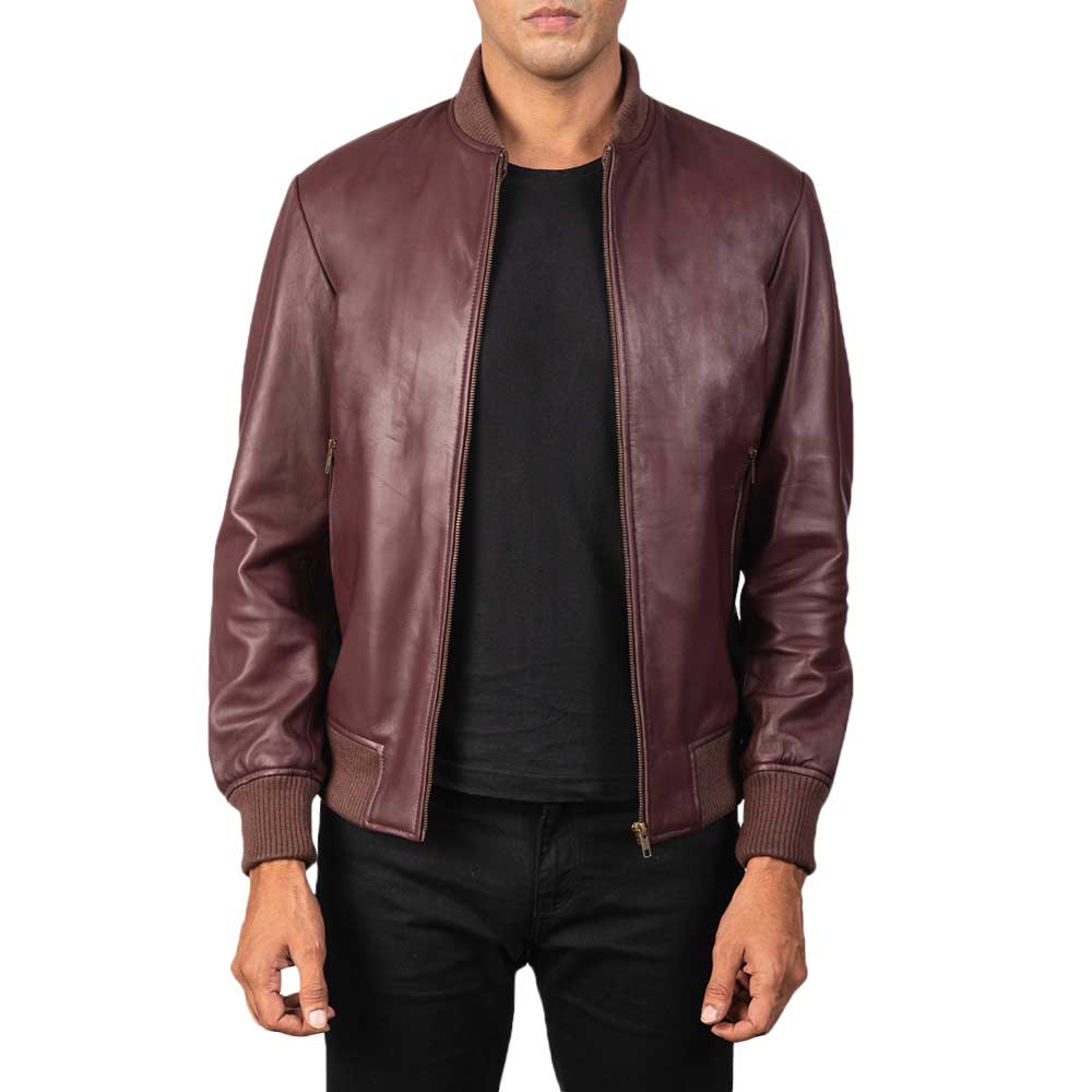 Suede Bomber Jacket - Maroon