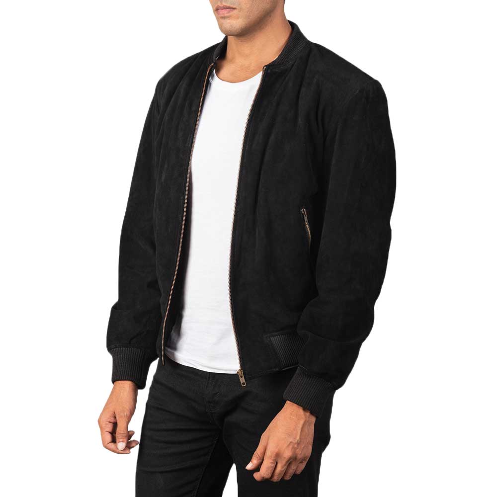 Suede Bomber Jacket - Black Suede