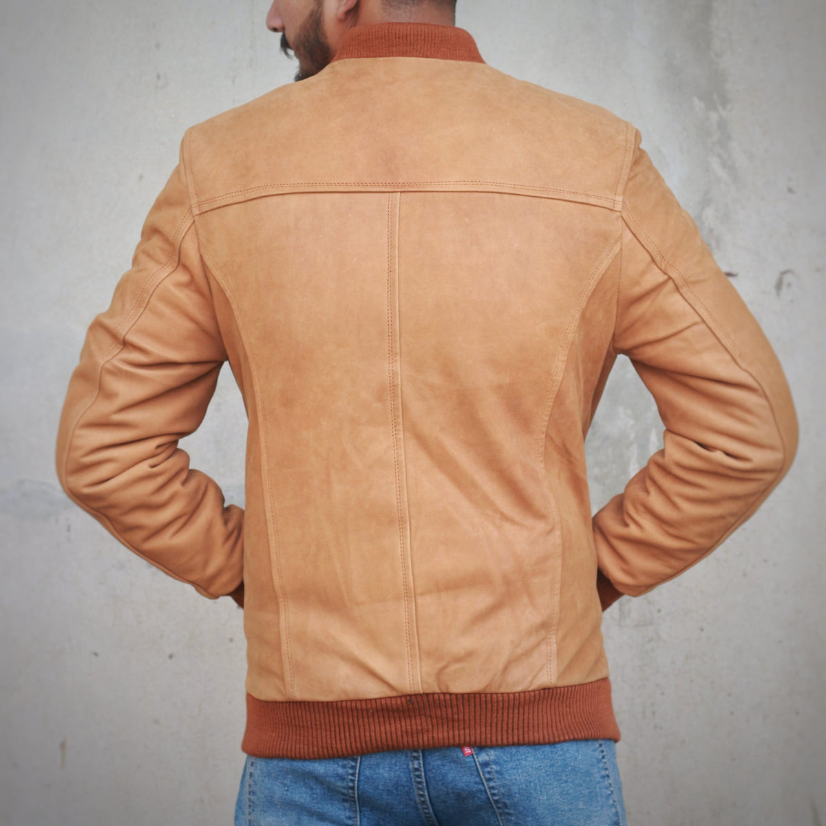 Suede Bomber Jacket - camel