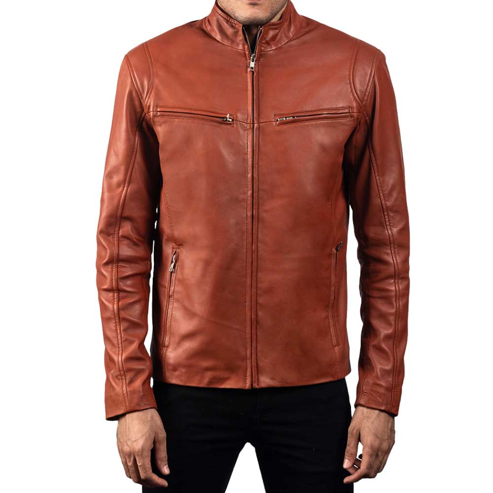 Ionic Black Leather Jacket - TAN