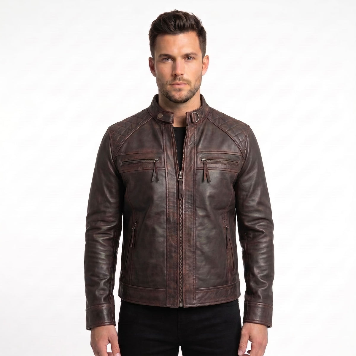 Brown Cafe Racer Leather Jacket