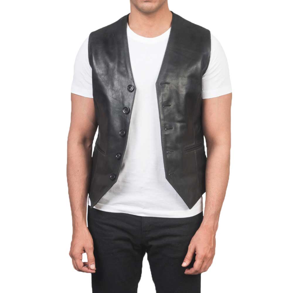 Leather Vest - Black