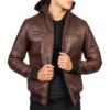 Hooded Leather Bomber Jacket Idrees Leather Hooded Leather Bomber Jacket Idrees Leather