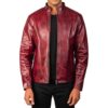 Maroon Distress jacket Idrees Leather