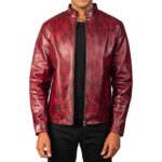 Maroon Distress jacket Idrees Leather