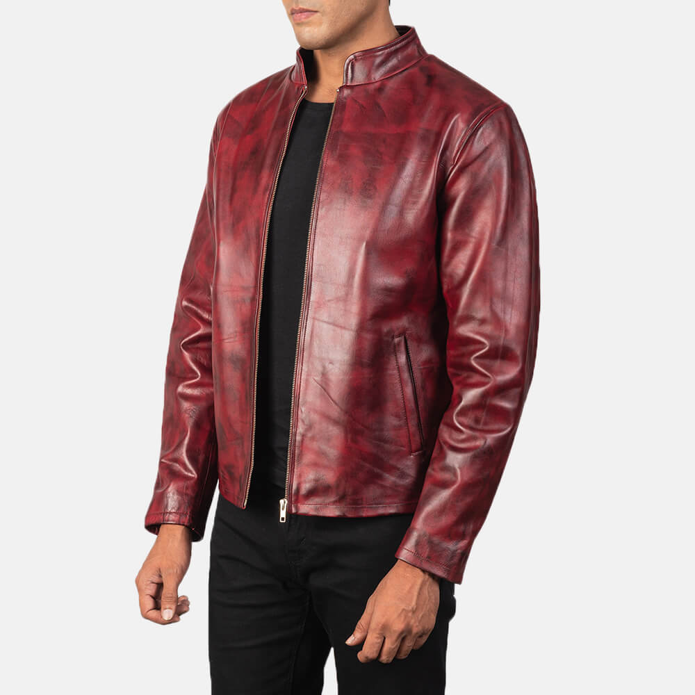 Alex Distressed Burgundy Leather Jacket - Idrees Leather
