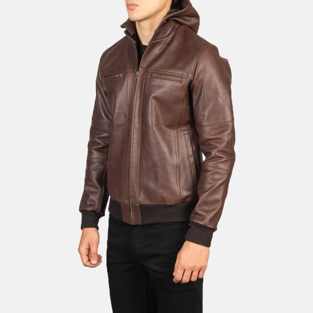 Mens Hooded Leather Bomber Jacket - Idrees Leather