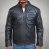 Original Leather black varsity jacket Idrees Leather scaled