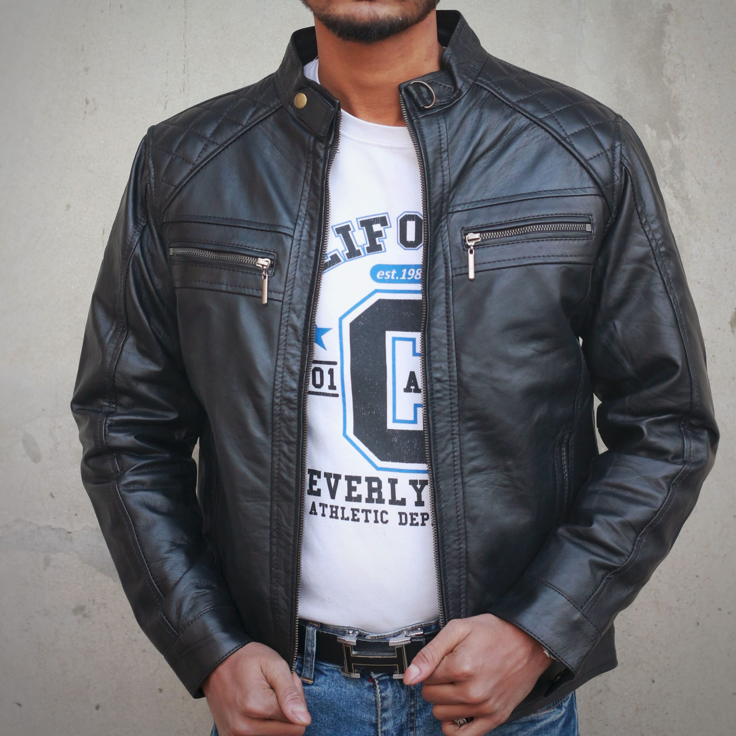 black jacket men Pakistan Idrees Leather scaled