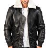 Collar Fur bomber leather jacket Idrees Leather 1