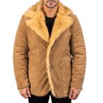 Camel leather coat with fur Idrees Leather