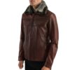 brown leather jacket fur Idrees Leather
