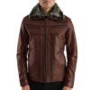 brown leather jacket with fur Idrees Leather