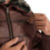 brown leather jacket with fur collar Idrees Leather