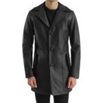 mens leather coat black Idrees Leather